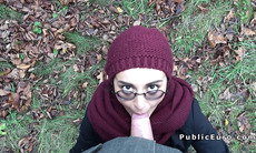 Amateur babe sucks huge dick in public