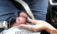 Alena exposes tits and gives a blowjob for a free ride and she gets fucked