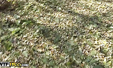 Outdoor blowjob and cum eating