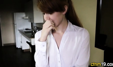 Clothed teen maid jizzed