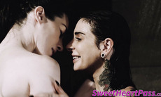 Beautiful Stoya feasts on inked lesbians wet pussy