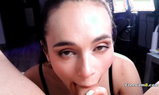 Sexy Tease on Her Knees Ready Swallows Cock