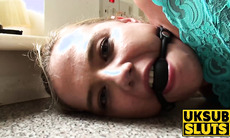 UKSubSluts.com - Tied up bitch gets fucked with a gag ball in her mouth