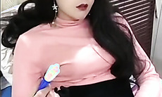 Sexy horny asian t girl masturbating with a jerk off ma
