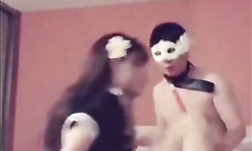Sissy t girl maid is very active and fucking a masked f