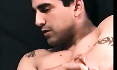 Zack pulls out his dick and fists it with slick strokes