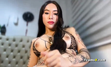 Hot Latina sissy trans stroking her huge juicy cock