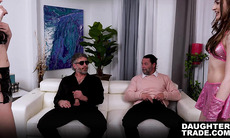 Stepdads watching Lana Smalls and Julia James do some stripping dance for them