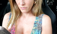 Blonde Babe in Car Teases Tits and Flashes Pussy Closeup